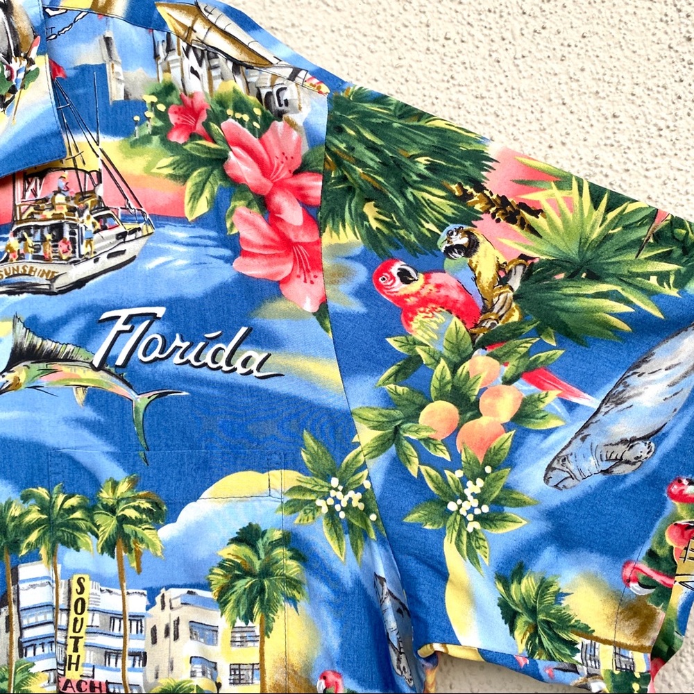 Paradise Found vintage Hawaiian shirt mens FLORIDA print tropical state floral - Picture 2 of 7